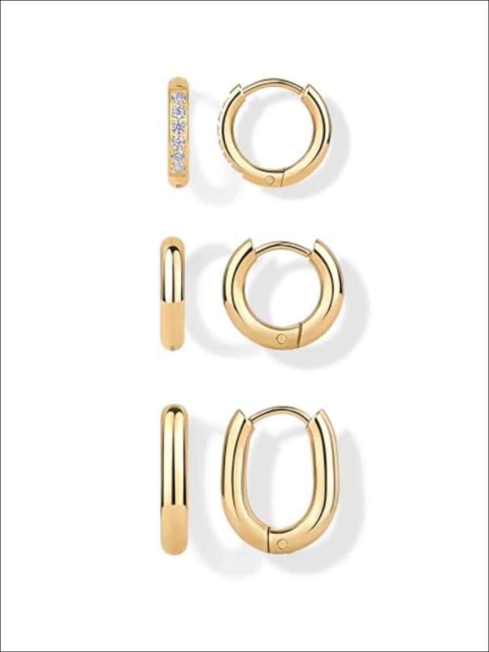 Waterproof Huggie Hoop Earrings Set of 3 Pairs Gold Plated
